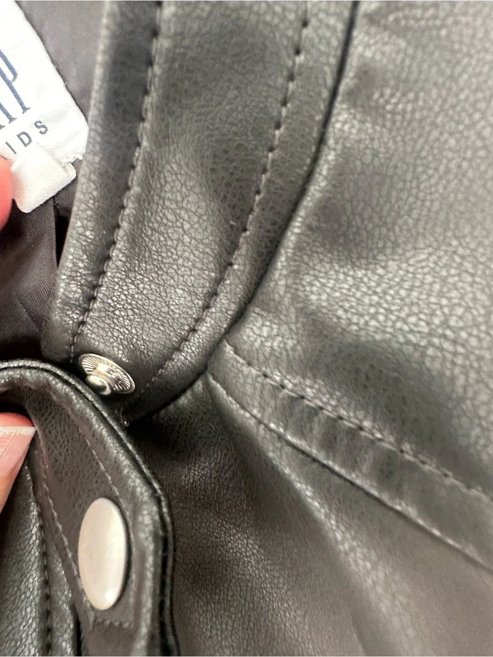 GAP Kids Black Faux Leather Moto Jacket with Snap Hem